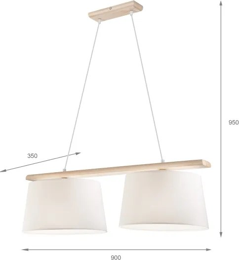 Lampadario sospeso con cavo AIDA 2xE27/60W/230V diam. 35 cm rovere/bianco