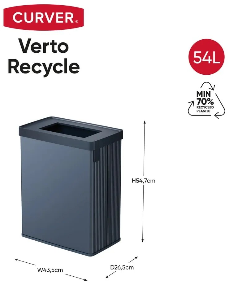 Cestino per la spazzatura blu in plastica riciclata 54 l Verto Recycle - Curver