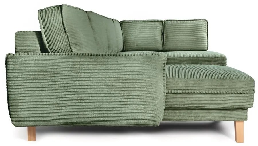 Divano angolare in verde chiaro allungabile (con penisola a destra/a forma di "U") con rivestimento in velluto a coste Tori – Bonami Selection