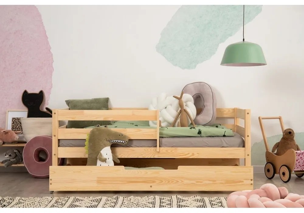 Letto da bambini estraibile di colore naturale in pino massiccio con contenitore con rete inclusa 90x180 cm CPD – Adeko