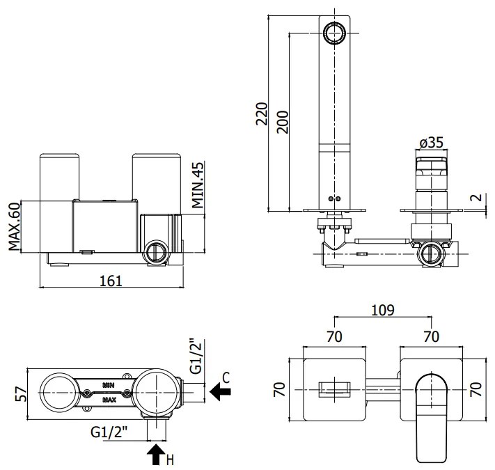 Paffoni Tilt Ti104no70 Miscelatore lavabo Incasso 2 Fori 2 Piastre e Bocca 15 cm Nero Opaco