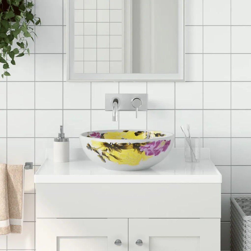 Lavabo Da Appoggio Multicolore Rotondo ?41x14 Cm Ceramica /