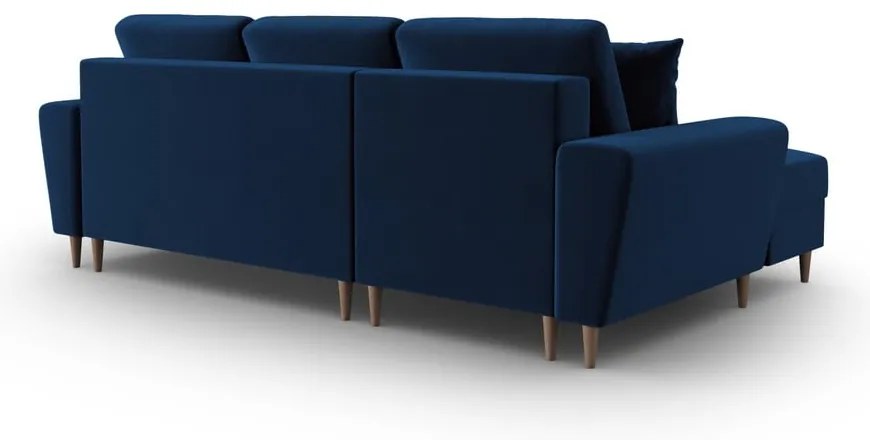 Divano angolare blu allungabile e con contenitore (con penisola a sinistra/con chaise lounge) con rivestimento in velluto Kyoto – Cosmopolitan Design