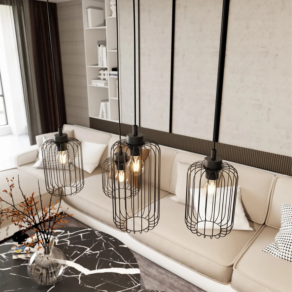 Sospensione Minimal Industrial Minerva 4 Luci Lineari Nera