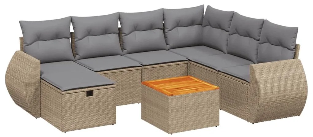 Set divano da giardino 8 pz con cuscini beige misto polyrattan