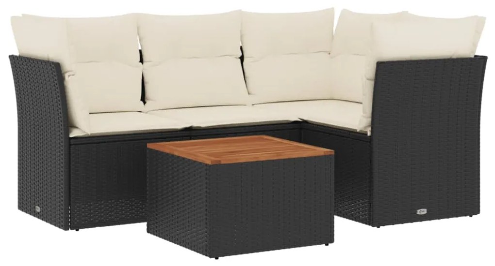 Set divani da giardino 5 pz con cuscini in polyrattan nero