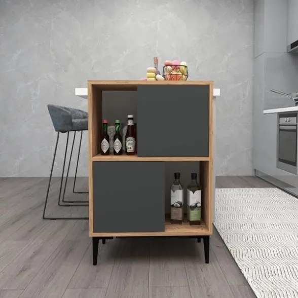 Mobile Da Cucina Multiuso Dispensa 60x35x90 Nikla Rovere E Antracite