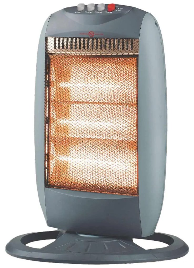 Stufa Alogena Oscillante 1200W con 3 Lampade in Alogena per Riscaldamento Rapido Silenziosa e Protezione Termica Nero