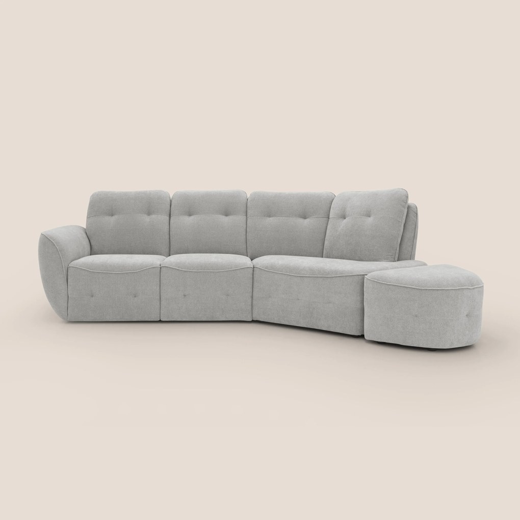 Cerbero divano angolare con pouf mobile in morbido bouclé impermeabile T07
