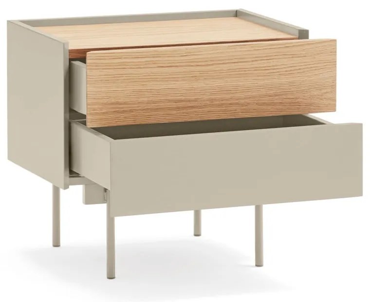 Comodino beige/tonalità naturale con decoro in rovere Otto - Teulat