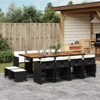 Set da Pranzo da Giardino 13pz con Cuscini Nero in Polyrattan 3277934