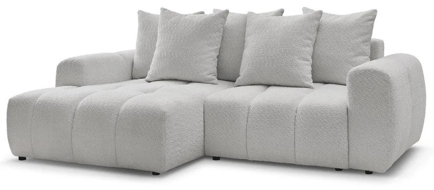 Divano angolare grigio chiaro allungabile/con contenitore (con penisola a sinistra/con chaise lounge) con rivestimento in bouclé Roxelane – Bobochic Paris