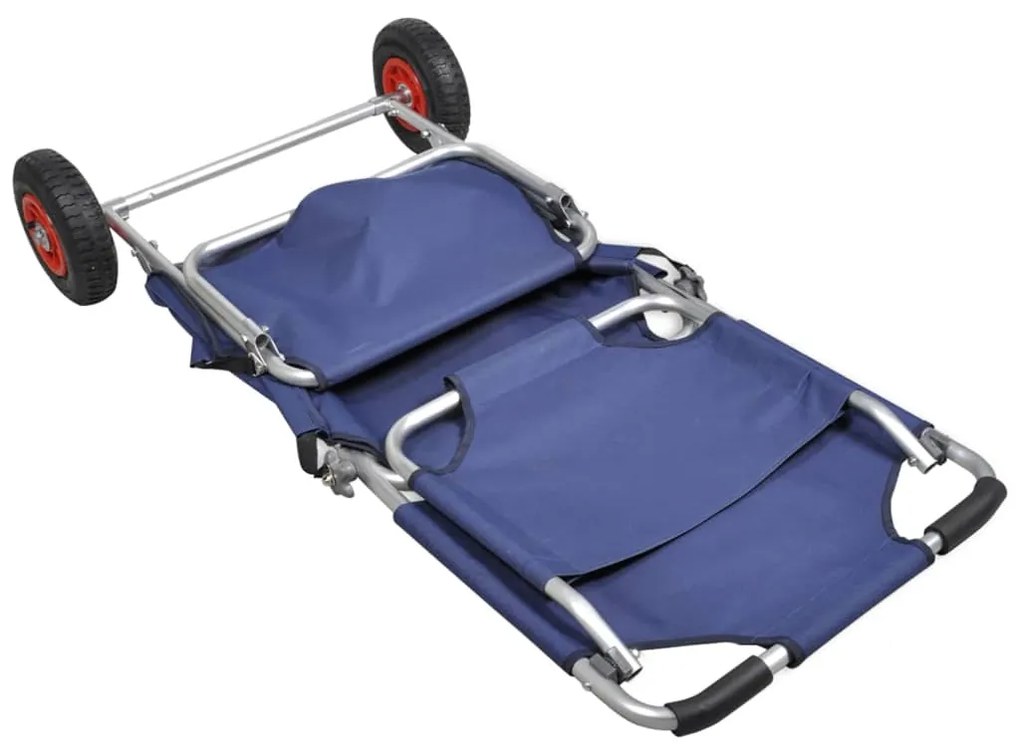 Carrello per la spiaggia con ruote portatile pieghevole blu