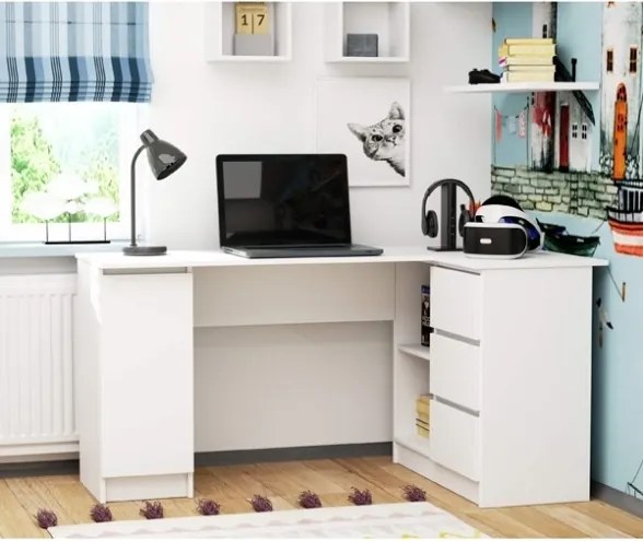 Scrivania Angolare 155 Cm 3 Cassetti Laterali A Destra Artika Bianca