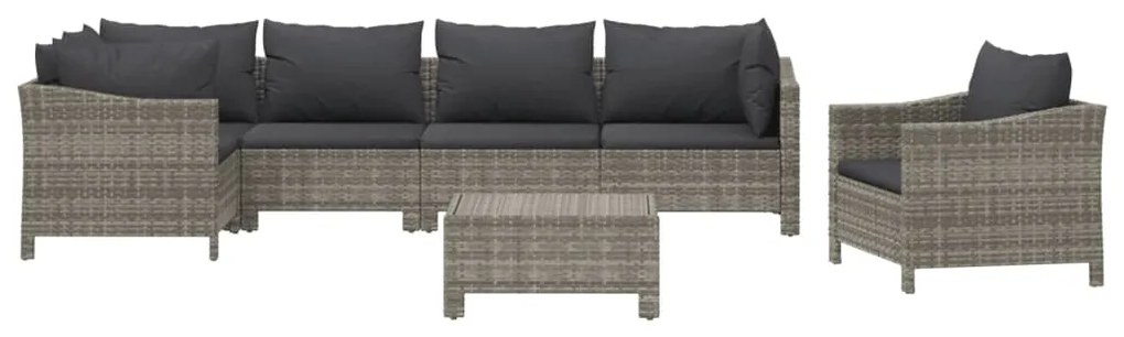 Set Divani da Giardino 7 pz con Cuscini in Polyrattan Grigio