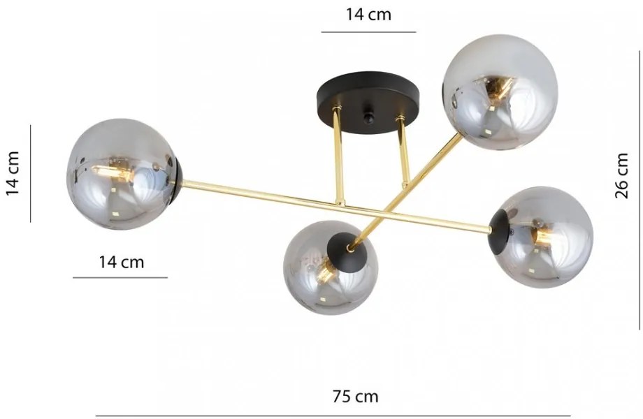 Lampadario da Soffitto MAGNUM 4 in Acciaio e Vetro 4xE14 Colore del corpo Nero e Grafite