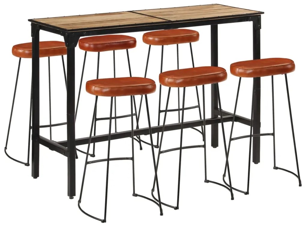 Set Bar 7pz Legno Massello Mango Grezzo E Metallo /