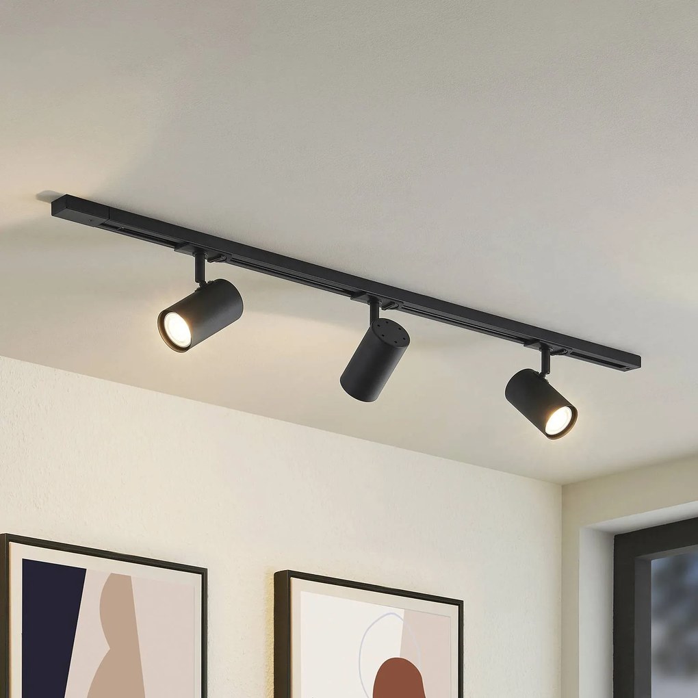Sistema binario monofase Lindby, GU10, a 3 luci, nero Linaro dimmerabile, Nero, Corridoio, Metallo, Moderno