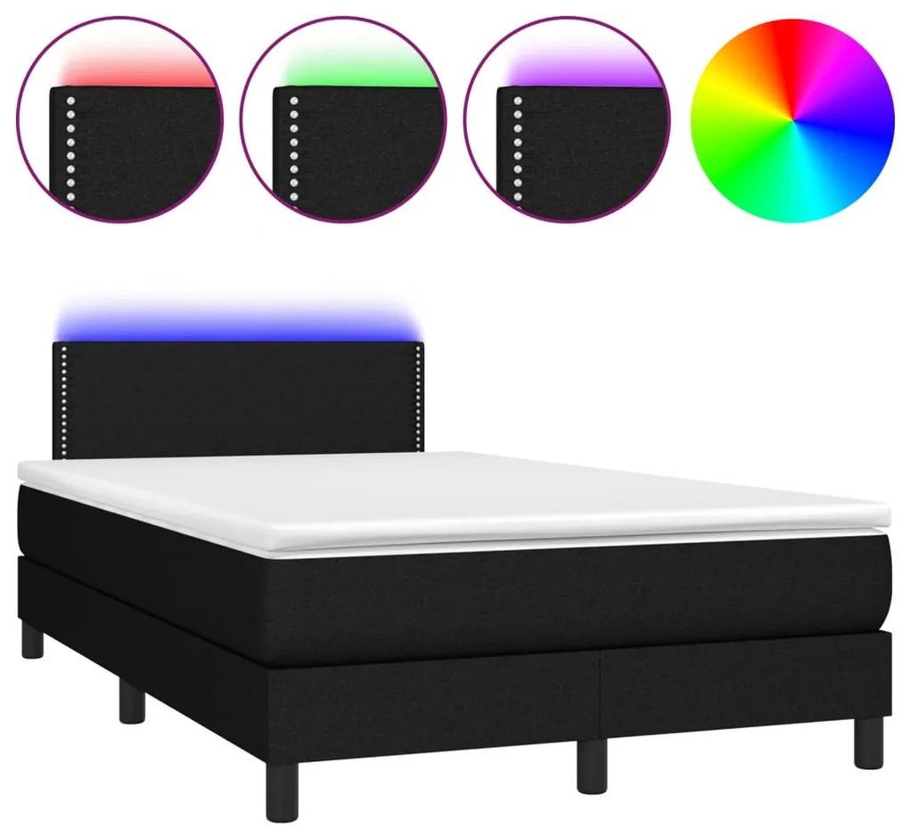 Letto a molle con materasso e led nero 120x190 cm in tessuto