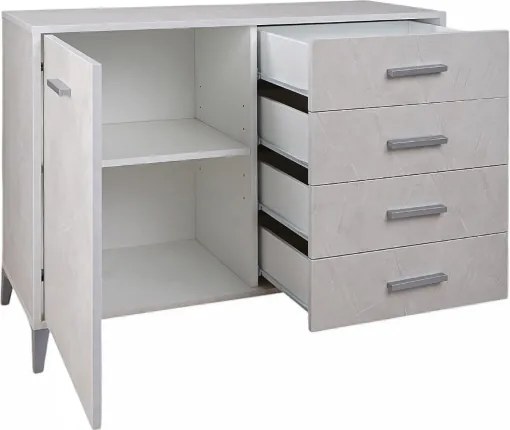 Madia Drexa in Legno 110x45 cm Cemento spatolato con 1 Anta e 4 Cassetti