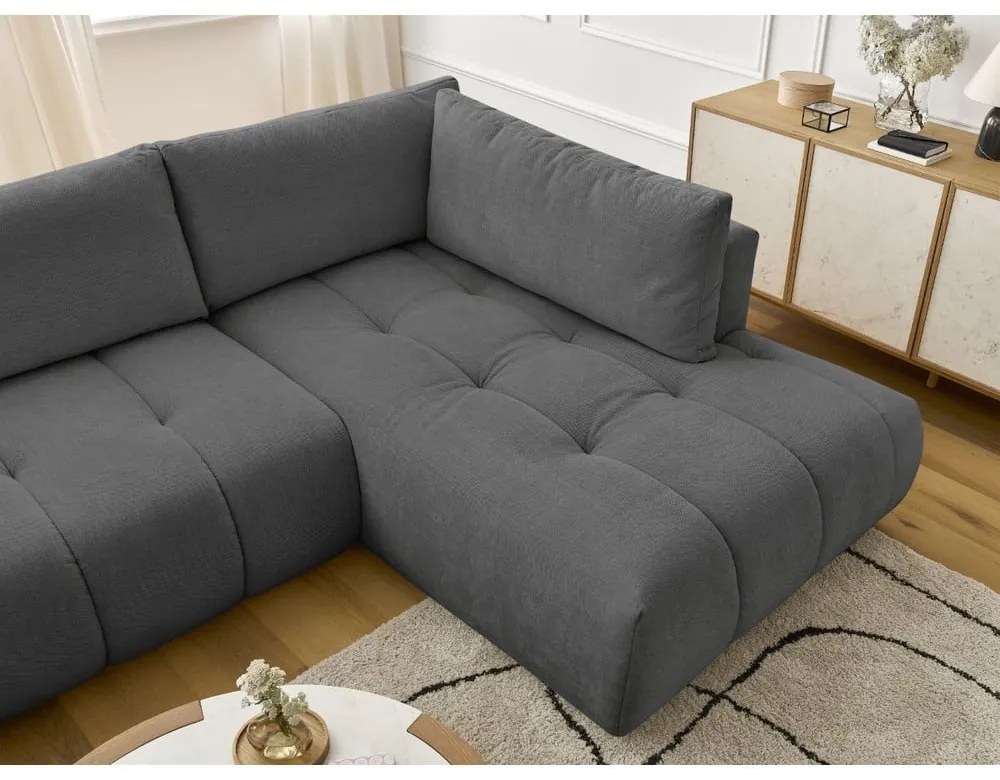 Divano angolare grigio scuro allungabile e con contenitore (penisola a destra/a U) Fuji – Bobochic Paris