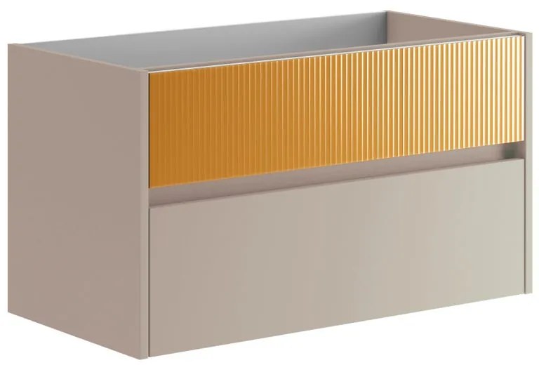 Mobile da bagno sospeso sotto lavabo L 89.5 x H 50 x P 45.5 cm beige laccato opaco, 2 cassetti Niwa
