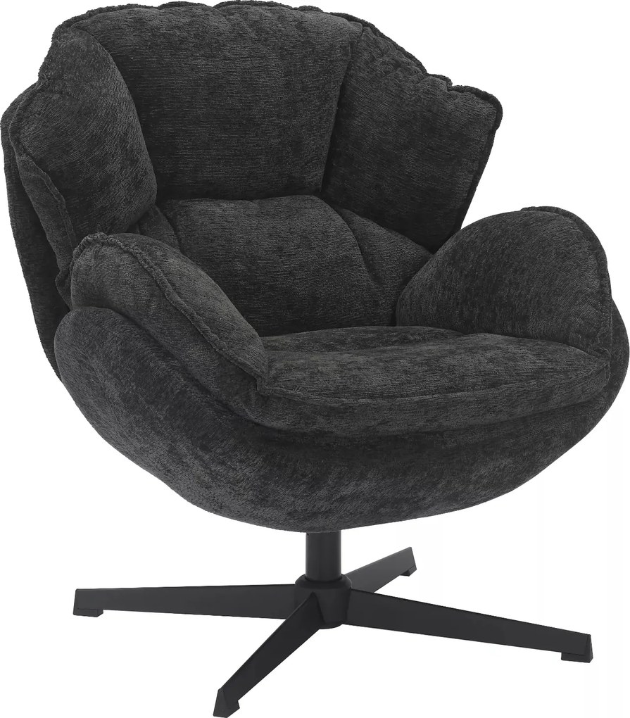 Poltrona Betty in tessuto nero con struttura in metallo nero e seduta girevole – 73x87x83 cm