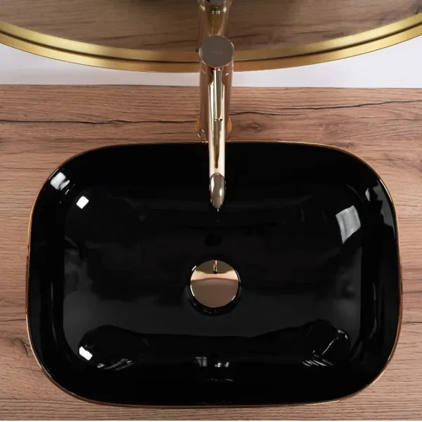 REA-U8780 - Lavabo da appoggio BELINDA 33x46,5 cm ceramica/nero/dorato