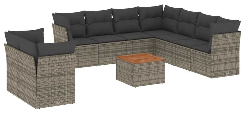 Set divani da giardino 11 pz con cuscini in polyrattan grigio