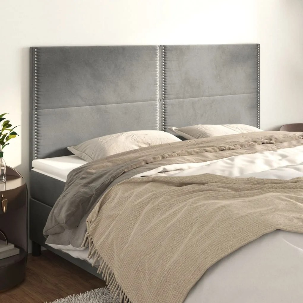 Testiera 4 Pz Grigio Chiaro 80x5x78/88 Cm İn Velluto /