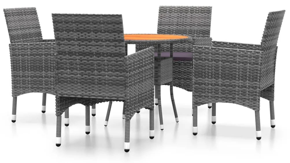 Set da pranzo per giardino 5 pz in polyrattan grigio