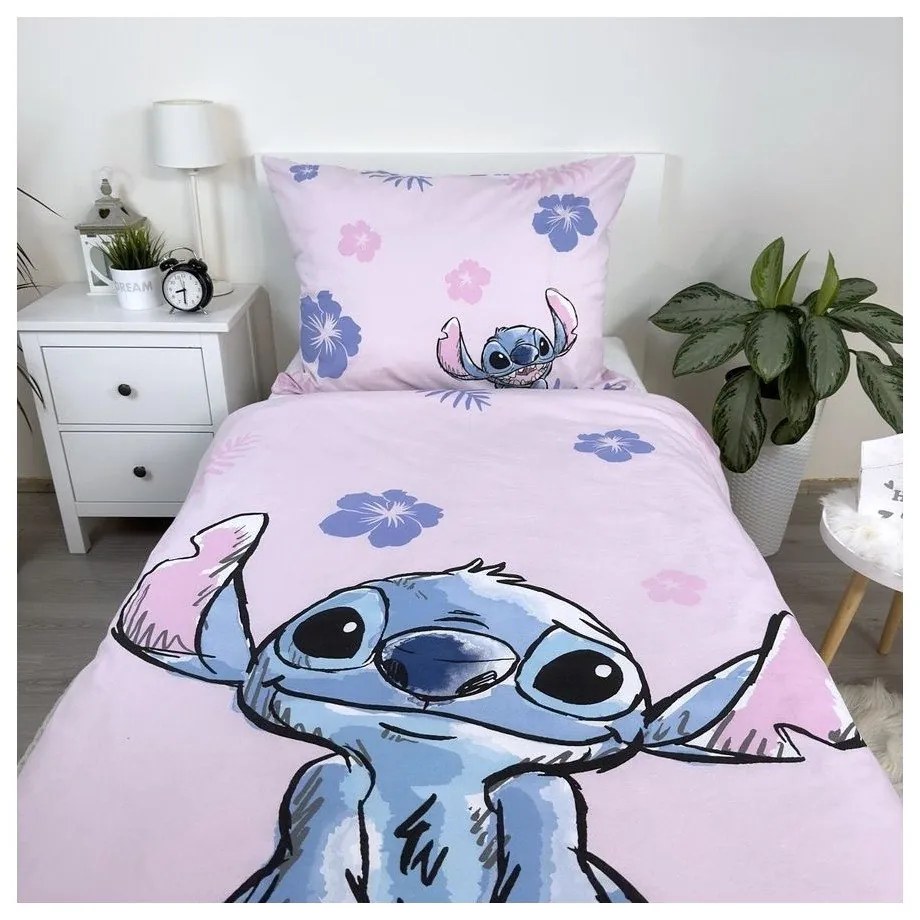 Set copripiumino e federa da bambini rosa chiaro in cotone per letto singolo 140x200 cm Lilo &amp; Stitch "Pink" – Jerry Fabrics