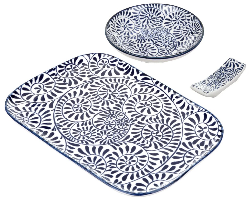 Set sushi 3 pezzi piattino rettangolare 23 cm blu Sushiko