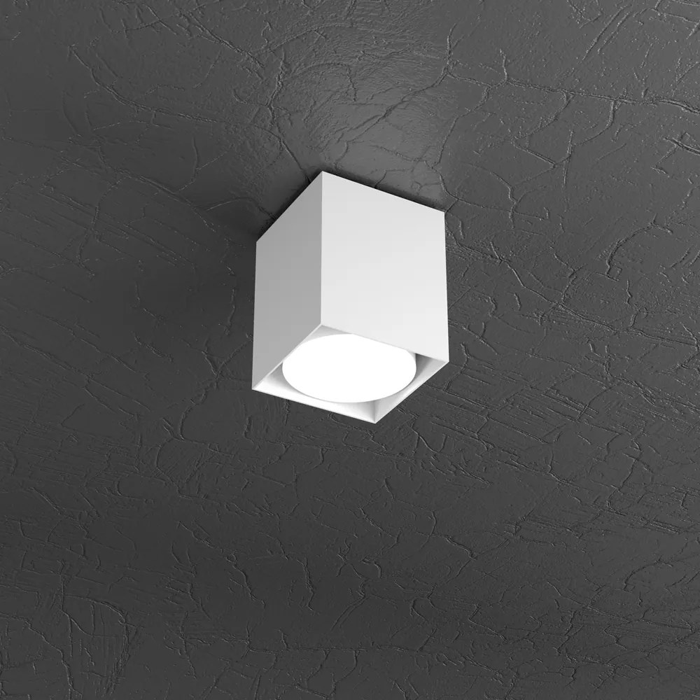 Plafoniera Moderna Cubica Plate Metallo Bianco 1 Luce Gx53 10Cm