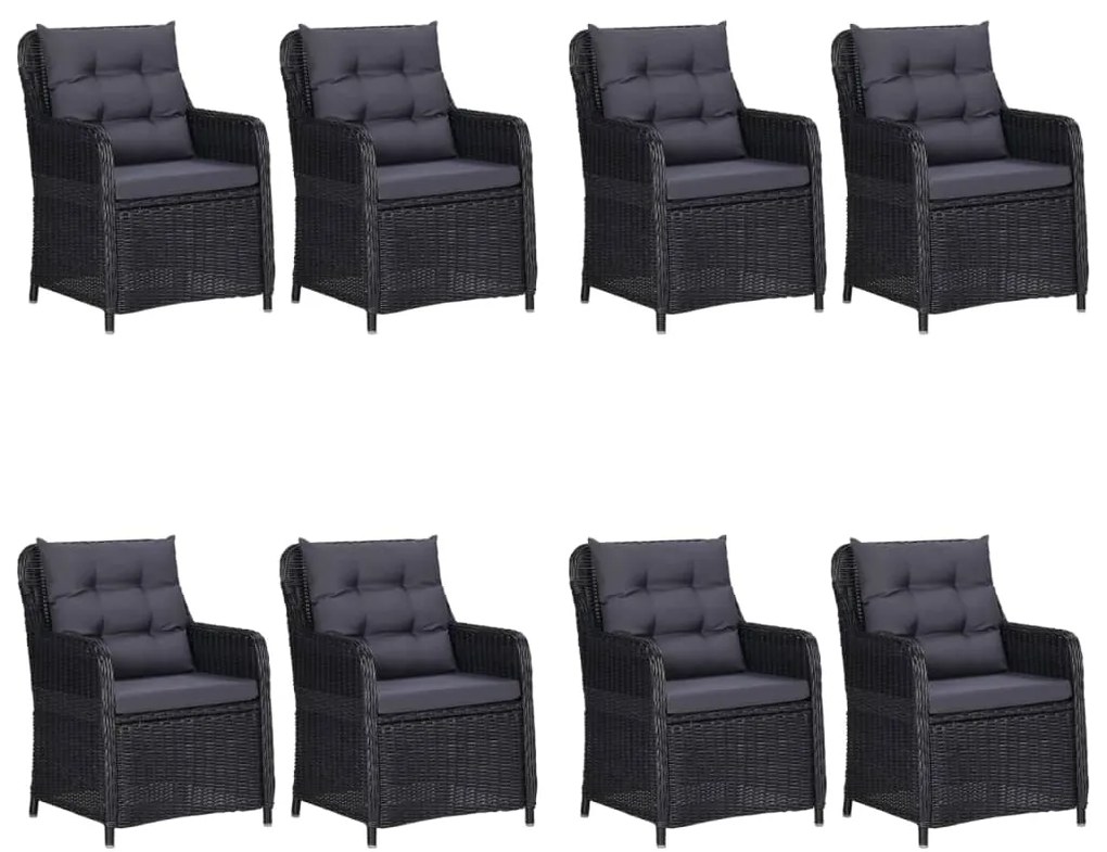 Set mobili da pranzo per giardino 9 pz nero