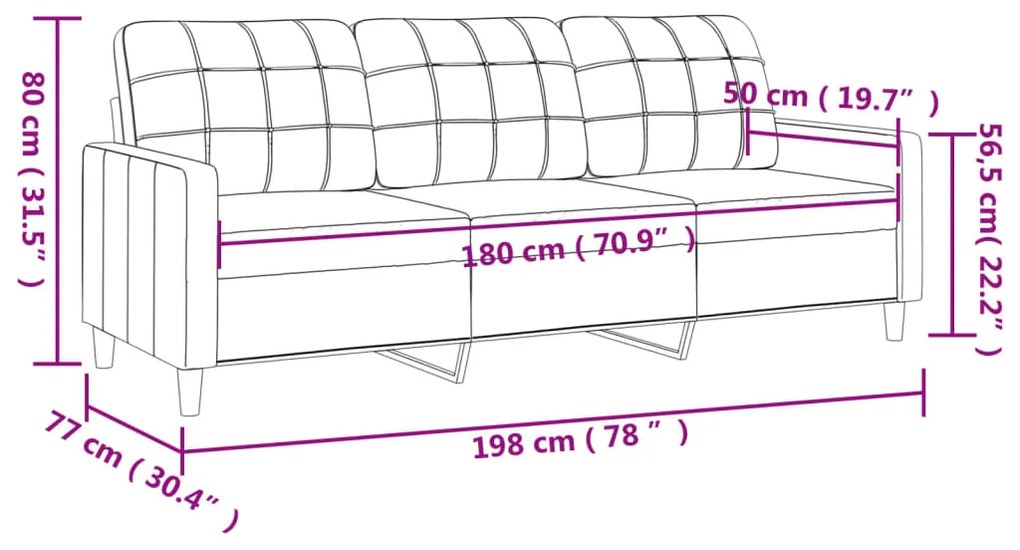 Divano a 3 Posti Grigio Chiaro 180 cm in Tessuto