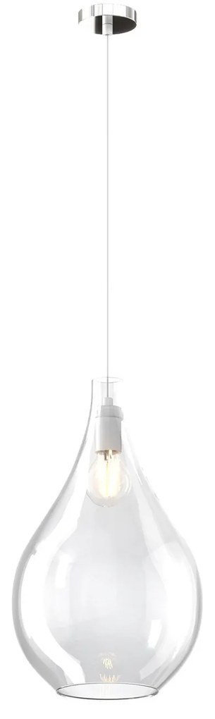 Lampadario Contemporaneo Drop 2.0 Metallo Cromo Vetro Grande Trasp 1 Luce E27