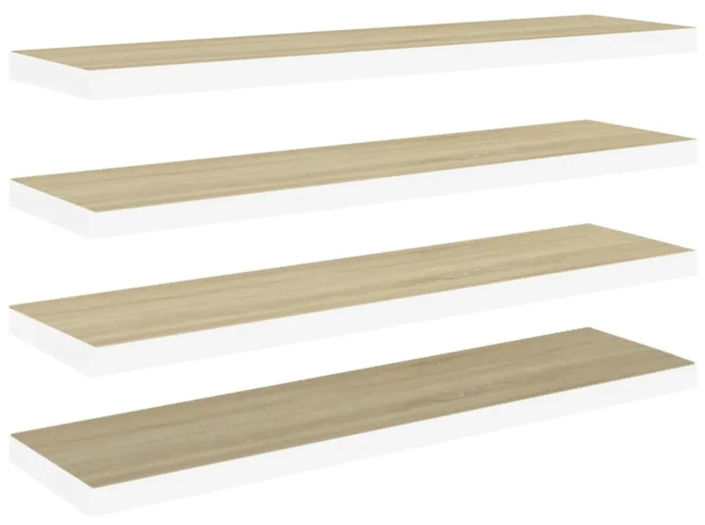 Scaffali a parete 4 pz rovere e bianco 90x23,5x3,8 cm in mdf