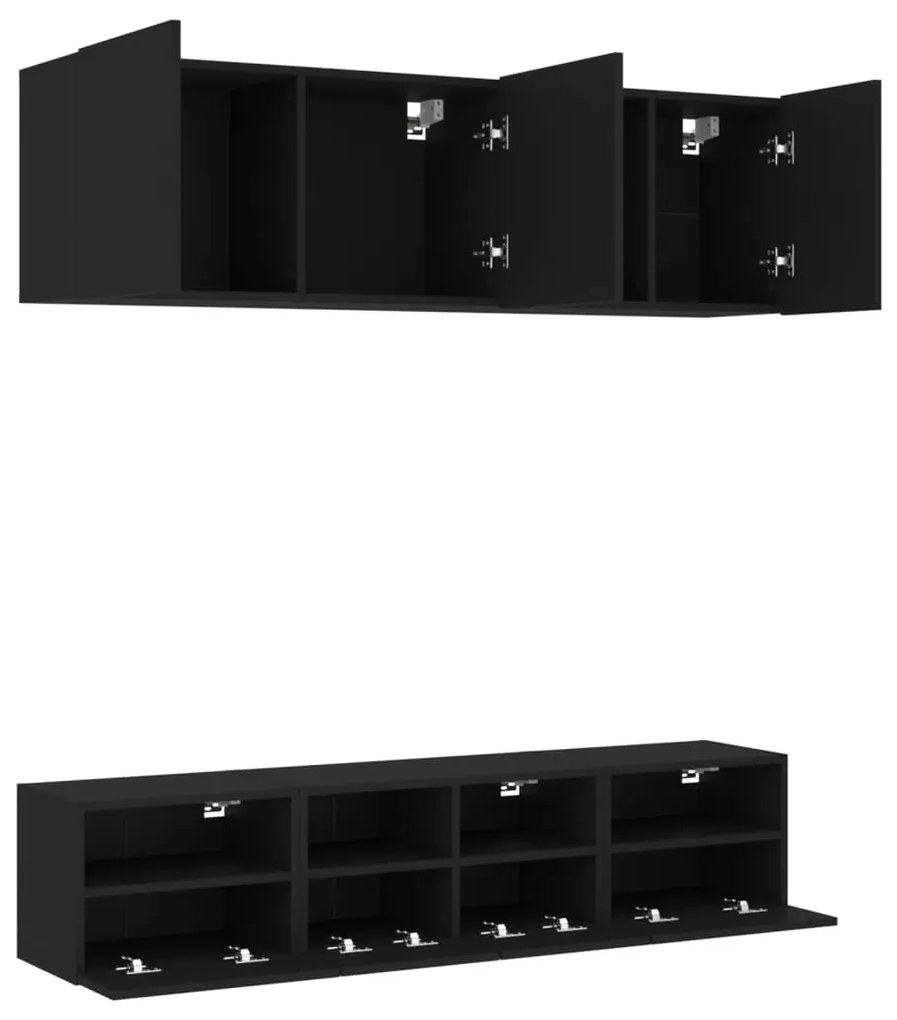 Mobili tv a muro 5pz neri in legno multistrato