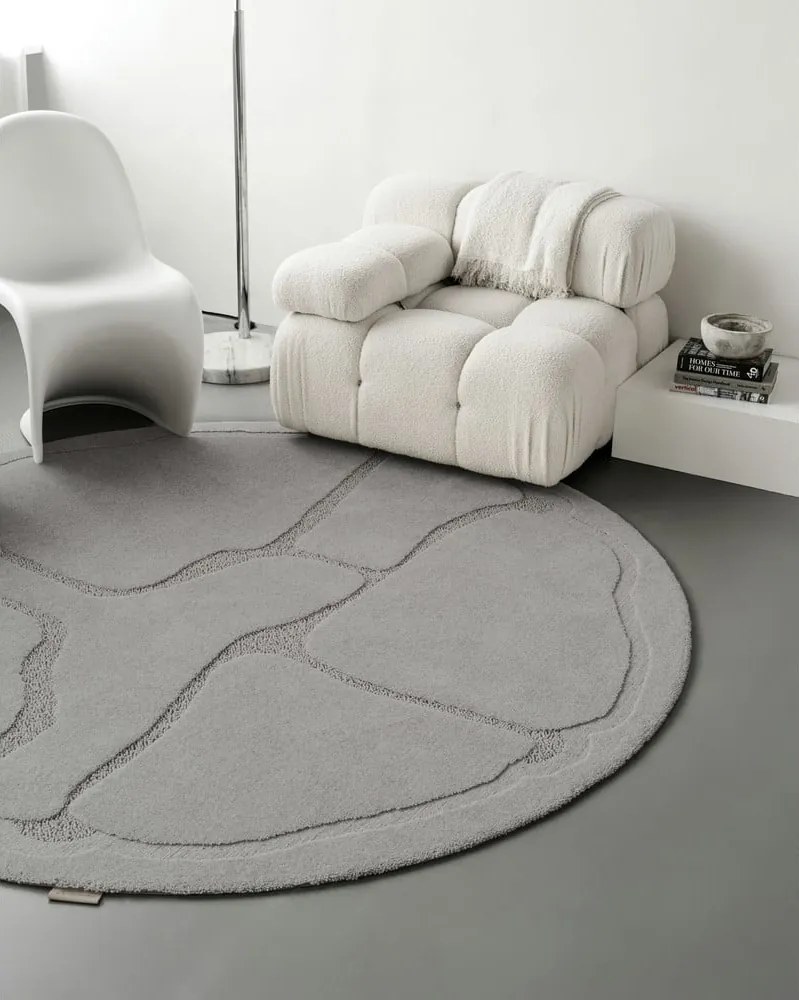 Tappeto rotondo in lana grigia ø 120 cm Morphic Organica - Agnella