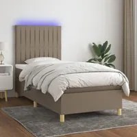 Letto a Molle con Materasso e LED Tortora 90x190 cm in Tessuto 3135561