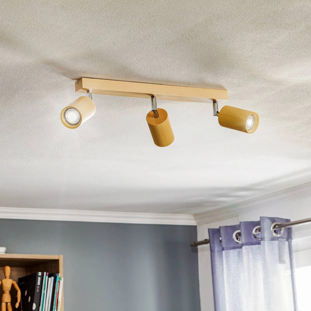SOLLUX LIGHTING Faretto da soffitto Cre in legno, 3 luci