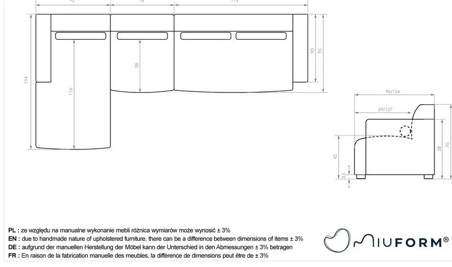 Divano angolare componibile beige (con penisola a sinistra) Flex Felix – Miuform