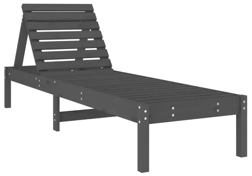 Lettini prendisole 2pz grigi 199,5x60x74 cm legno massello pino