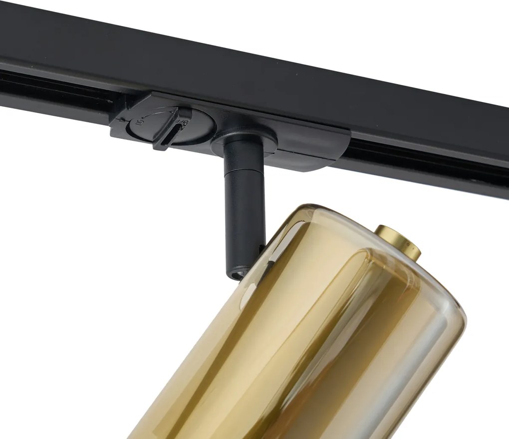 Sistema di illuminazione a binario moderno nero con 5 faretti dorati monofase - Iconic Lloyd