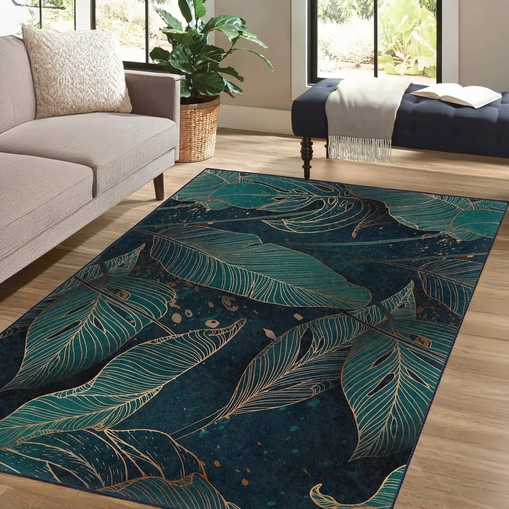 Tappeto color petrolio lavabile 80x150 cm Midnight Jungle – Mila Home
