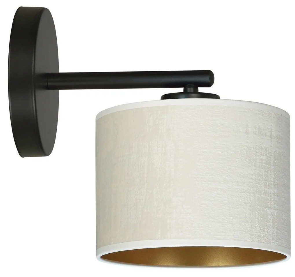 Applique 1 Luce Hilde In Acciaio Nero E Paralume In Tessuto Beige