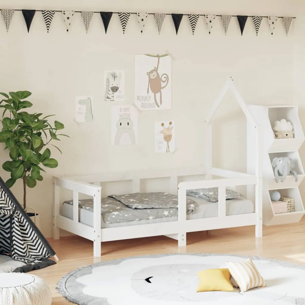 Giroletto Per Bambini Bianco 70x140cm İn Legno Massello Di Pino /