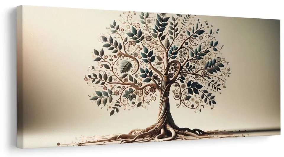 Quadro su tela – Albero della vita con foglie e spirali