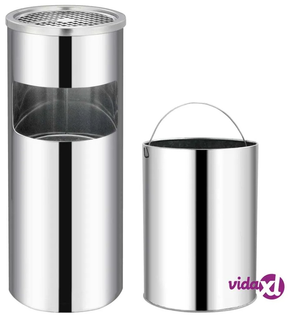 vidaXL Pattumiera con Posacenere da Albergo 30 L Acciaio Inox